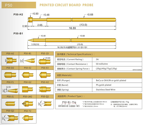 P50測(cè)試探針規(guī)格、P50測(cè)試探針選型、測(cè)試探針廠家
