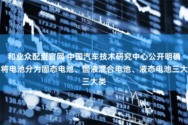和业众配资官网 中国汽车技术研究中心公开明确：将电池分为固态电池、固液混合电池、液态电池三大类